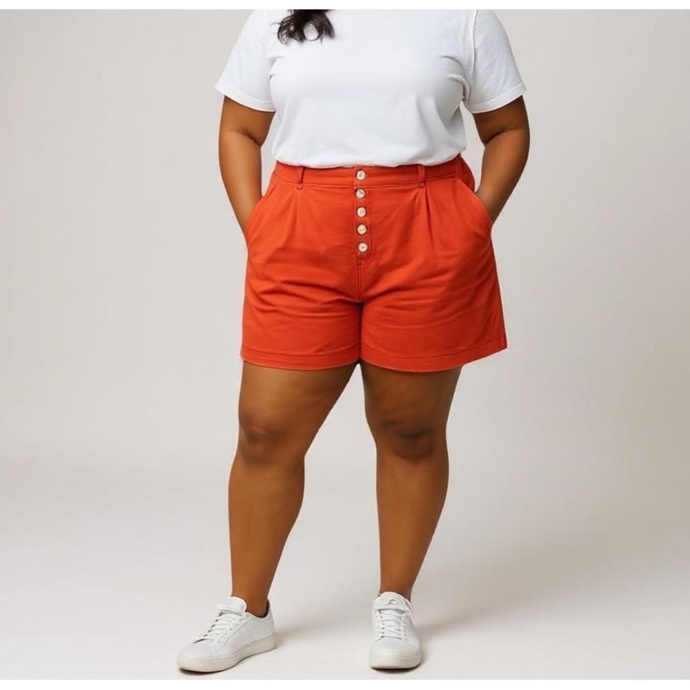 TORRID Linen-Blend Button Fly Orange Shorts NWT‎